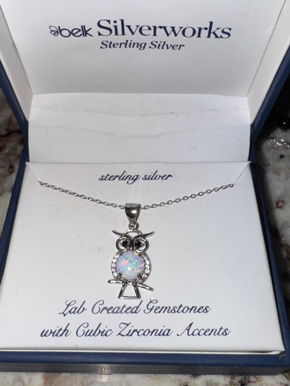 Sterling Silver Opal Owl Pendant Necklace